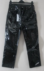 BNWT Topshop Black Wet Look Vinyl Editor Crop Jeans Trousers 6 W25 L32 RP £49.99 - Picture 1 of 18