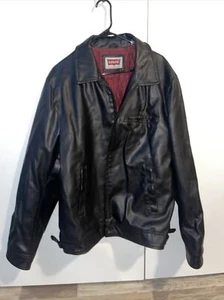 Levis Mens Jacket Faux Leather Black Outerwear Coat Zip Pocket Casual XL - Picture 1 of 4