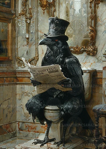 Raven Art Print Funny Gothic Bird Toilet Reading Newspaper Crow Bathroom  M84 - Imagem 1 de 1