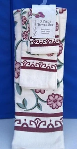 BATHROOM TOWEL SET Ivory, Bur, Green Floral Towels BATH, HAND & WASH CLOTH NEW - Picture 1 of 2