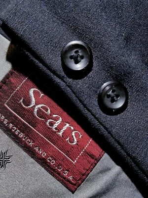 44L Vintage 50s 60s Sears black Crossweave Wool Texture Blazer Sport Coat Jacket - Image 1 of 4