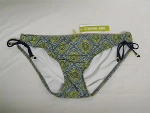 Gianni Bini New Womens Gray Tunnel Tie Paisley Bikini Bottoms Bathing Suit L NWT - Picture 1 of 5