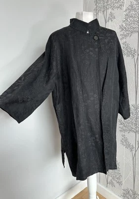Max Mara Linen & Silk Black Jacquard Floral Jacket Size Uk 14 Button Fastening  - Image 1 of 4