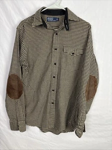 Vintage 90s Polo Ralph Lauren Houndstooth Long Sleeve Button Up S Leather Elbows - Picture 1 of 8