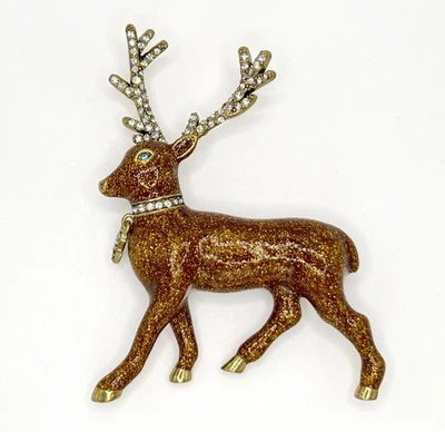 Prendedor/broche de Navidad firmado por Heidi Daus "Randy Reindeer" esmalte y cristal NiBwT Foto 1 de 4