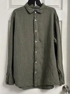 Charles Tyrwhitt Men’s Olive Classic Fit Button-Up Long Sleeve Linen Shirt XL - Picture 1 of 7