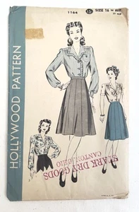 Vtg Hollywood 1164 FF Blouse & Paneled Skirt Pattern Sz 16 Bust 34 Hip 37 ©1943 - Picture 1 of 8