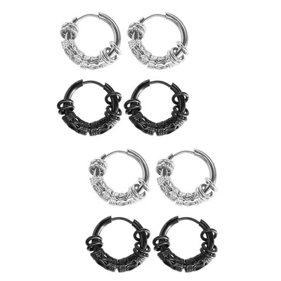 4 Pairs  Stainless Steel Round Earrings Fashion Dragon Design Earrings for Men - Image 1 of 4