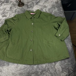 Woman Within Green Jacket Women’s 3X Shacket Coat Pleated Back Button Front - Picture 1 of 16