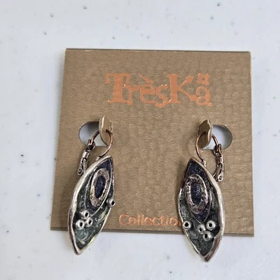 Treska Earrings New Silver Tone Hammered Brutalist Hook Teardrop Art Modernist - Изображение 1 из 4