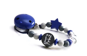 ☆ Schnullerkette mit Namen Junge ★ Kleiner Prinz Stern ☆ Babygeschenk★ grau blau - Bild 1 von 4