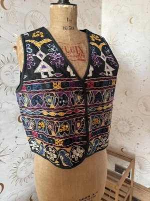 VTG Sanskriti 100% Indian Cotton mirror Waistcoat Hippy Boho Embroidered vest - Image 1 of 4