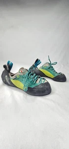 SCARPA sz 38 Maestro ECO Climbing Shoes Green Blue Vibram Women's 7 Men's 6 - Picture 1 of 15