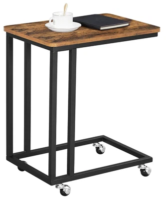 Mesa final em forma de C com rodas, mesa lateral industrial, marrom/preto rústico - Imagem 1 de 4