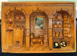 Vintage Diorama Holz Miniatur Küche Southwern Mexiko hängende Wanddeko - Bild 1 von 4