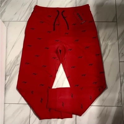 Pantalón de chándal Hugo Boss para hombre con logotipo rojo negro $158 nuevo Foto 1 de 2