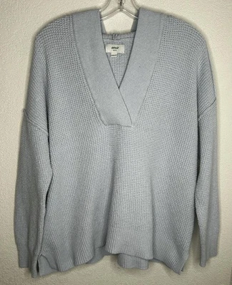 Suéter Aerie Para Mujer Grande Azul Claro Sudadera con Capucha Cuello en V Profundo Tejido Waffle Suave Cuadrado Foto 1 de 4