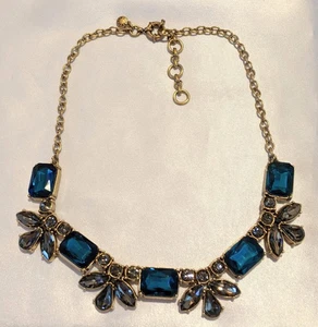 J.CREW facettierte Kristall Perlen Latz Stil Statement Halsband Halskette EUC Blau - Bild 1 von 14