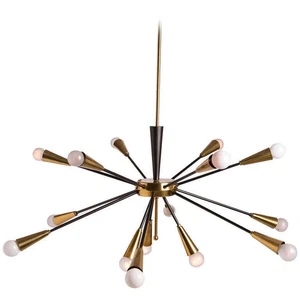 1950's Mid Century Brass Sputnik Italian Chandeliers Ceiling Light Fixture 15 Ar - Picture 1 of 9