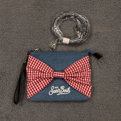 Bolso Bandolera MC2 Saint Barth Mujer Pequeño Azul Denim Rojo Guinga Lazo Cartera Foto 1 de 4