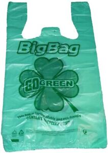 1400 Pcs Reusable Green Bio-Degradable Plastic T-Shirt Bags 11.5" x 6.5" x 21"