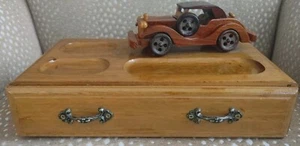 Vtg Mid Century Valet Station Mens Wooden Jewelry CaddyW/ Car& Drawer READ - Picture 1 of 10