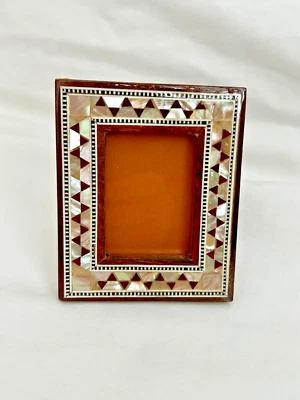 Egyptian Wood MOP Inlaid Picture Frame Handmade Unique 3.75" X 3.25" #249 - Image 1 of 3