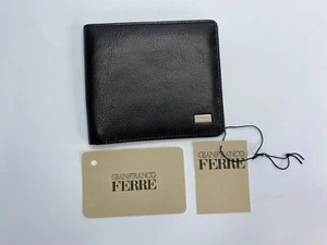 Nueva Cartera Gianfranco Ferre Plegable de Cuero Negra, 8 Tarjetas de Crédito, 2 Bolsillos para Efectivo - Imagen 1 de 17