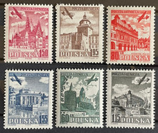Poland 1954. Fi 715-720 ** Airplane over historic buildings