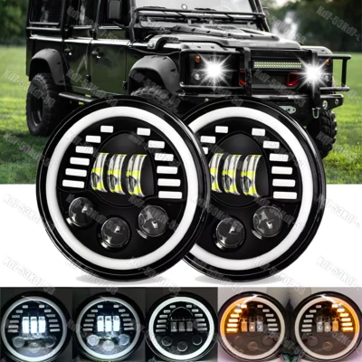 Par de faros LED de 7 pulgadas para Jeep Wrangler JK Land Rover Defender 90 y 110 Foto 1 de 4