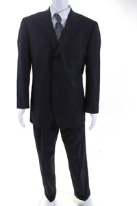 Versace Classic V2 Mens Striped Pleated Front Three Button Suit Black Size 42/34