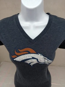 TOUCH WOMENS SMALL DARK GRAY DENVER BRONCOS SHORT SLEEVE V-NECK T-SHIRT - Picture 1 of 11