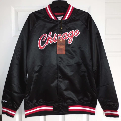Mitchell & Ness NBA Chicago Bulls Lightweight Satin Jacket In Black NEW Size L Cover