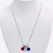Simulated Diamond Pendant Necklace Interchangeable Red White Blue 20" Chain Gift