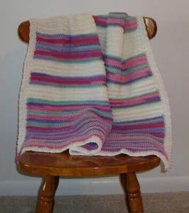 Pink, Purple, Aqua & White Baby Afghan / Blanket - NEW - VERY PRETTY COLORS! - Picture 1 of 3