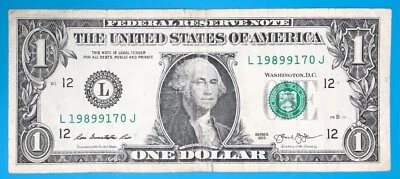 1989 September 17 Birthday Note $1 One Dollar Bill L 19899170 J (1989 - 9 - 17_) - Image 1 of 2