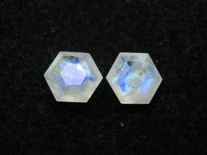 Natural White Rainbow Moonstone Hexagon Shape Faceted Cabochon Gems Blue Flashy - Picture 1 of 7