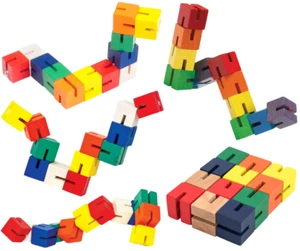 Kids Twist and Lock Wooden Blocks Mini Puzzle Twisty Fidget Fiddle Sensory Toy - Picture 1 of 16