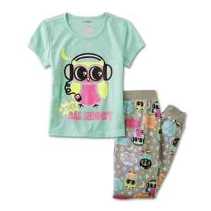 NEW Girls Owl Pajamas Size 7-8 Medium Summer Short Sleeve Top Pants Mint Green M - Picture 1 of 2