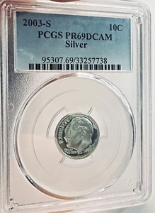 2003-S Proof Silver Roosevelt 10c ~ PCGS PR69DCAM ~ Beautiful High-Grade Coin! - Picture 1 of 6