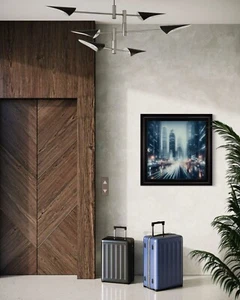 Printed Velvet City Scene Black Framed Artwork - Picture 1 of 5