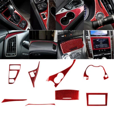 Kit completo de cubierta interior de fibra de carbono roja de 8 piezas para Infiniti Q50 Q60 2014-19 Foto 1 de 4