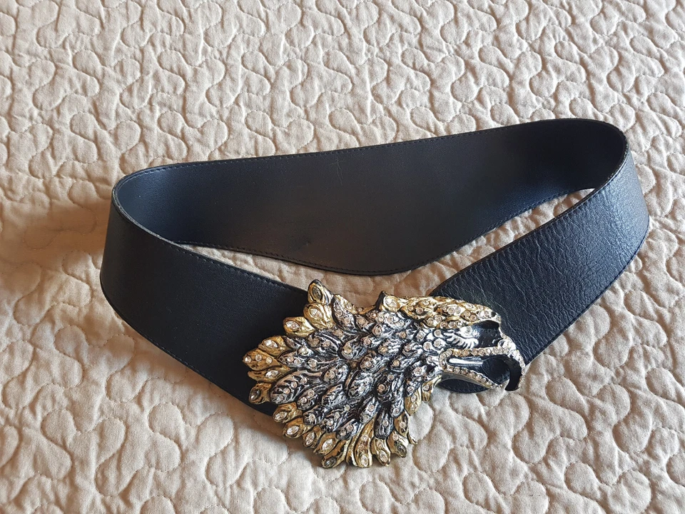 TOTALER HINGUCKER Gold/Silberner Adlerkopf mit Kristallsteinen Schnalle 16x11cm - Bild 1 von 4