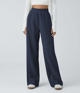 High Waisted Side Pocket Straight Leg Mop Corduroy Casual Pants Mood Indigo/S(pe - Picture 1 of 3
