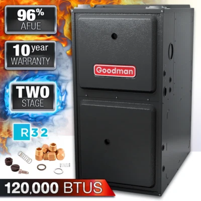 2 Stage 96% AFUE NG or LP Goodman 120K BTU Gas Furnace, Upflow/Horizontal GR9T96 - Image 1 of 4