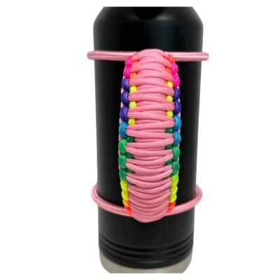 水壶手柄,手工制作,伞绳,玫瑰粉彩虹装饰,骄傲,32 盎司 — 第 1/4 张图片