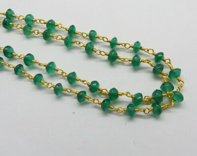 Collar con cuentas de piedra de ónix verde esmeralda natural oro 22K con cadena rosario 01 pies  Foto 1 de 3
