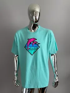 Pink Dolphin Logo Adult Men T-Shirt Aqua Size X Large Cotton - Picture 1 of 4