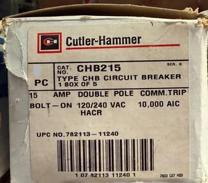 CUTLER HAMMER CHB215 BREAKER 2POLE 15A 120/240V 10KAIC NEW IN BOX (PER EACH) - Picture 1 of 1