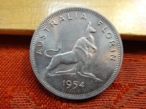 Moneta commemorativa argento 1954 Australia Florin .500 KM #55 - omaggio S&H USA - Foto 1 di 2